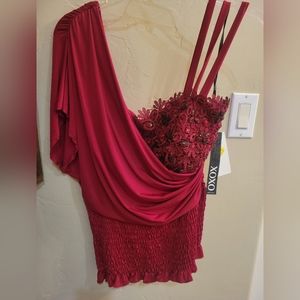 Red jeweled sexy blouse